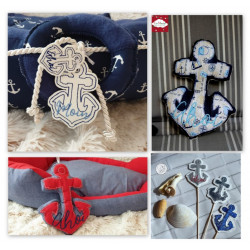 Stickserie ITH - Anker AHOI & MOIN - zum WENDEN plus ANHÄNGER, Appli & STECKER